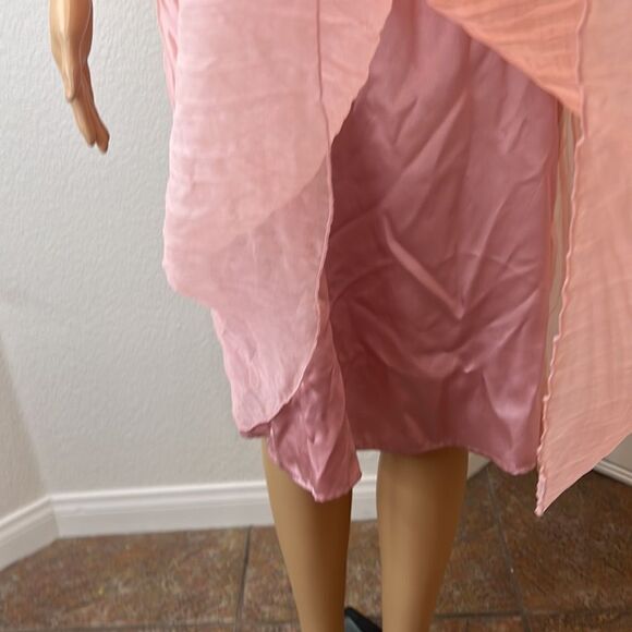 WDNY Dress 💯 Silk Size 10 Square Neck Sleeveless Sheer Pleated Lined Pink Peach - Picture 5 of 11
